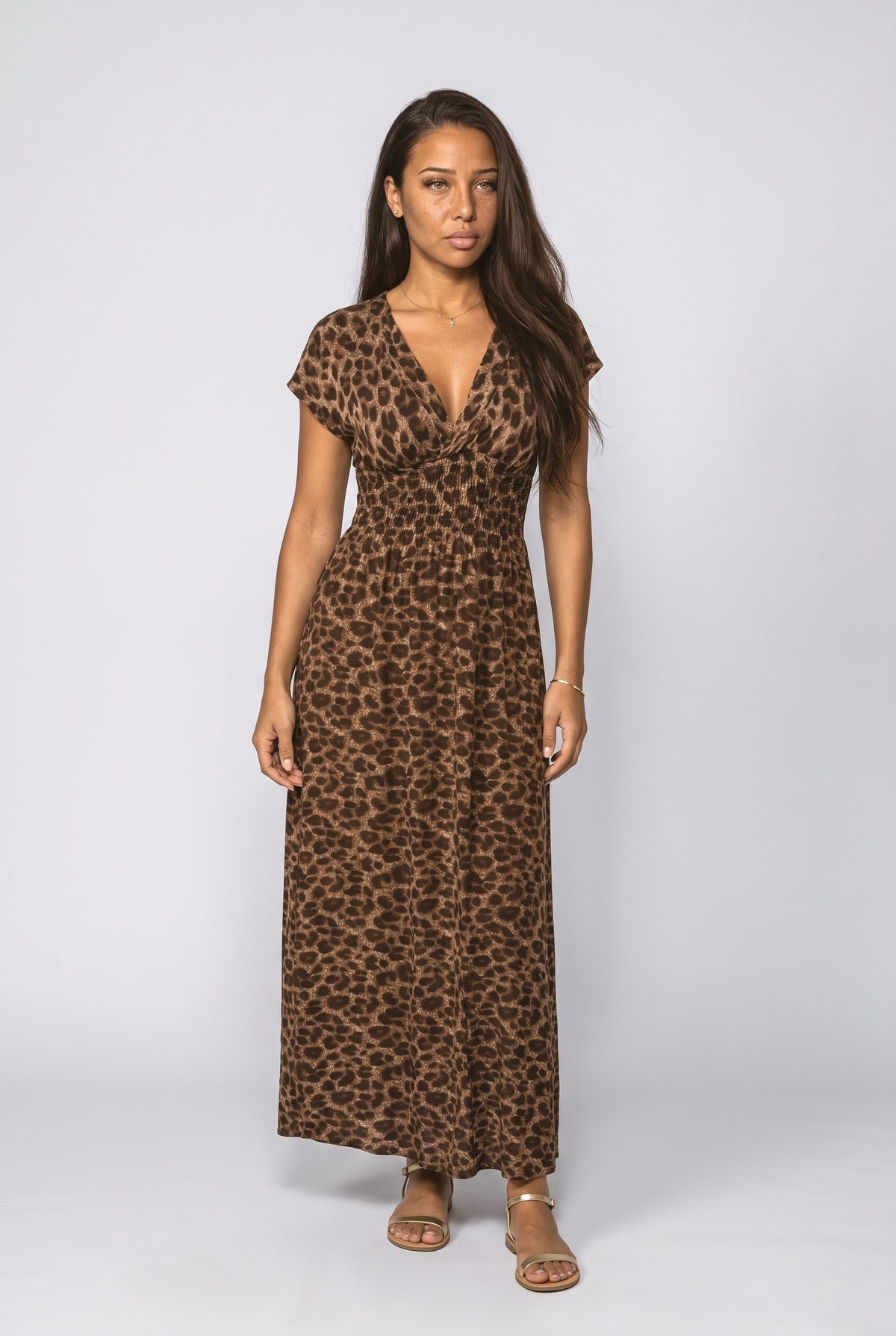 Leopard Ruched Maxi Dress