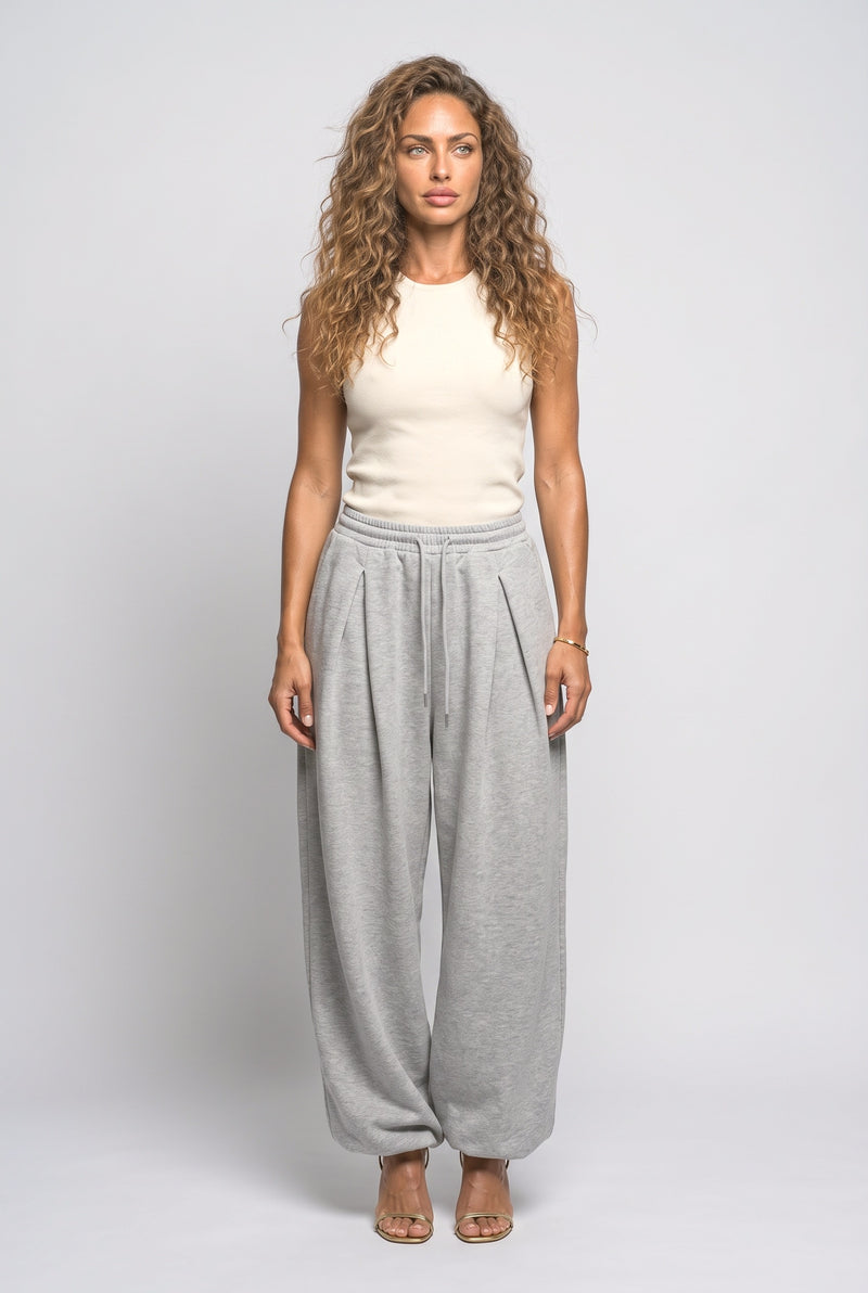 Grey Pleated Wide Leg Pants