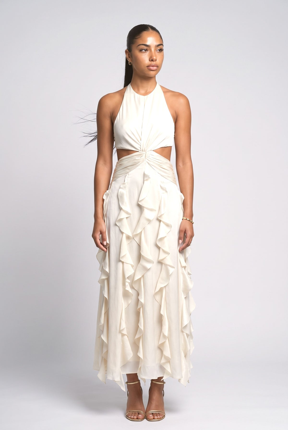 Halter Neck Ruffled Cutout Maxi Dress