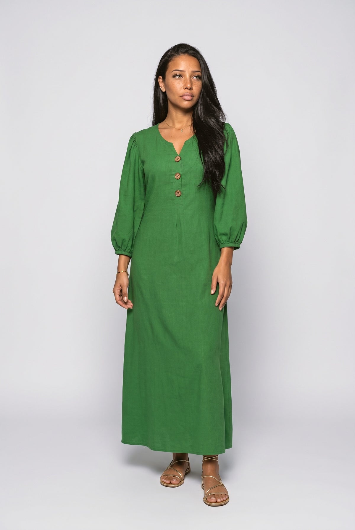 V-Neck Puff Sleeve Maxi Dress