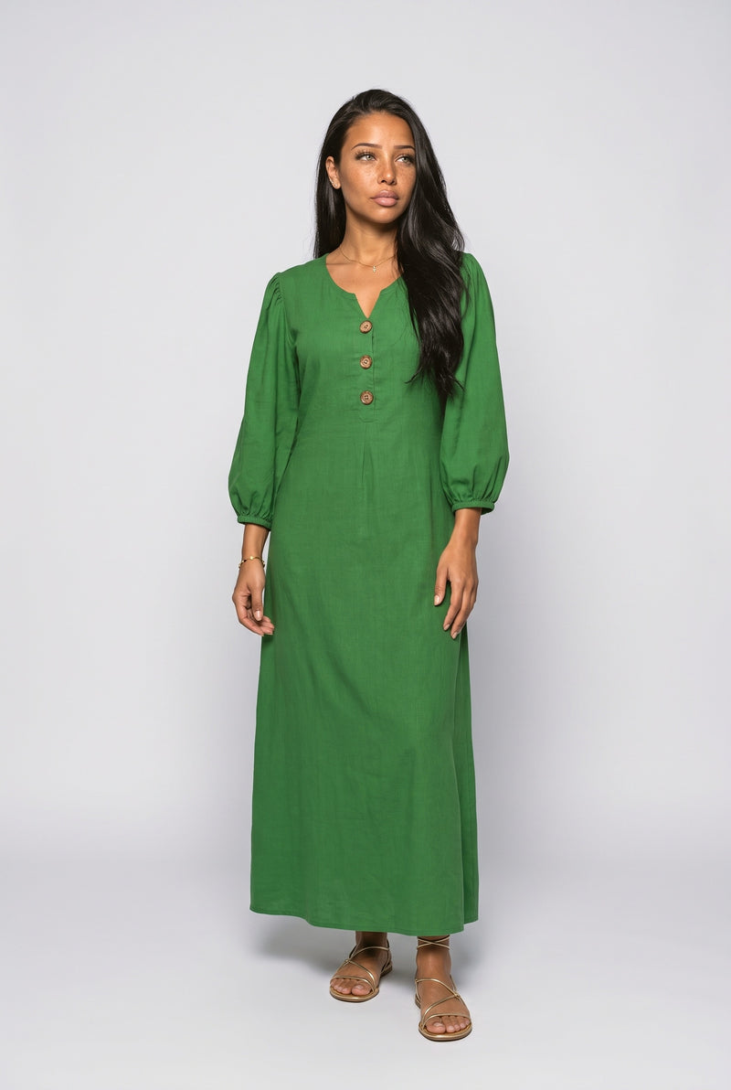 V-Neck Puff Sleeve Maxi Dress