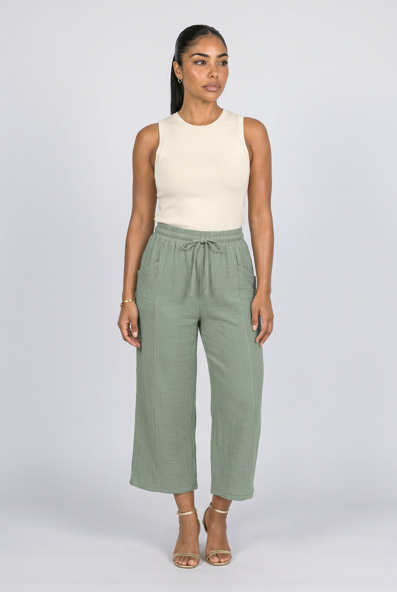 Sage Green White Wide Leg Pants