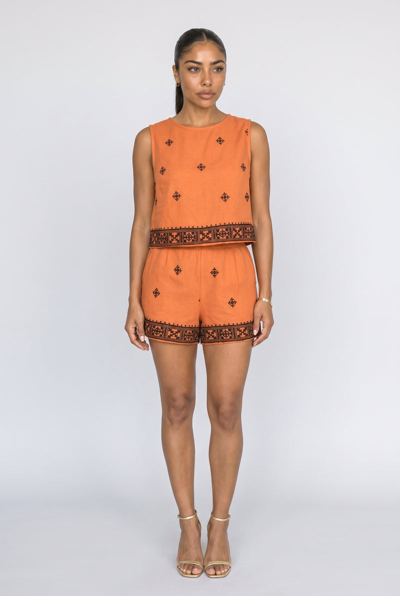 Burnt Orange Sleeveless Two Piece Outfit