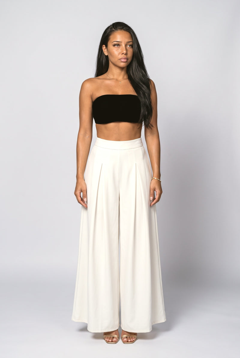White Pleated Wide Leg Pants