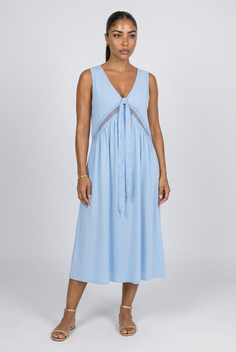 Lace V-Neck Sleeveless Midi Dress