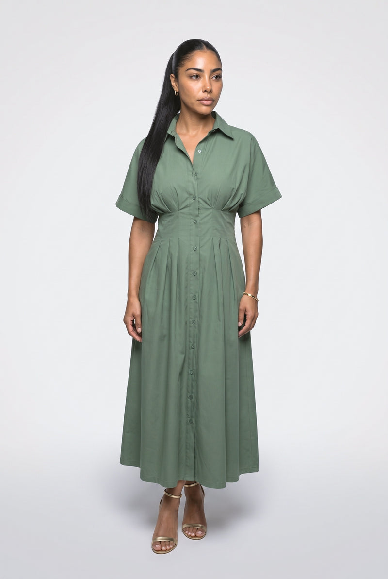 Green Pleated Maxi Dress