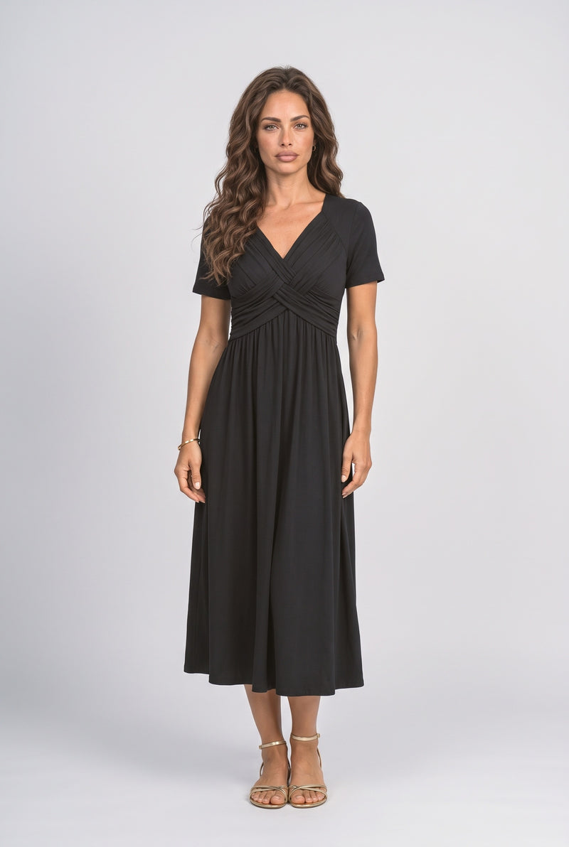 Black Dusty Pink V-Neck Midi Dress