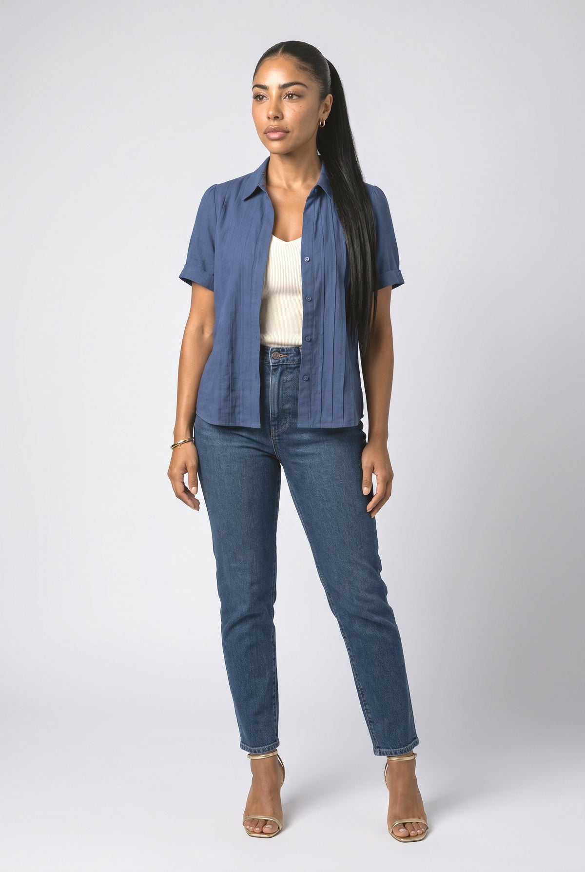 Short Sleeve Pleated Blouse