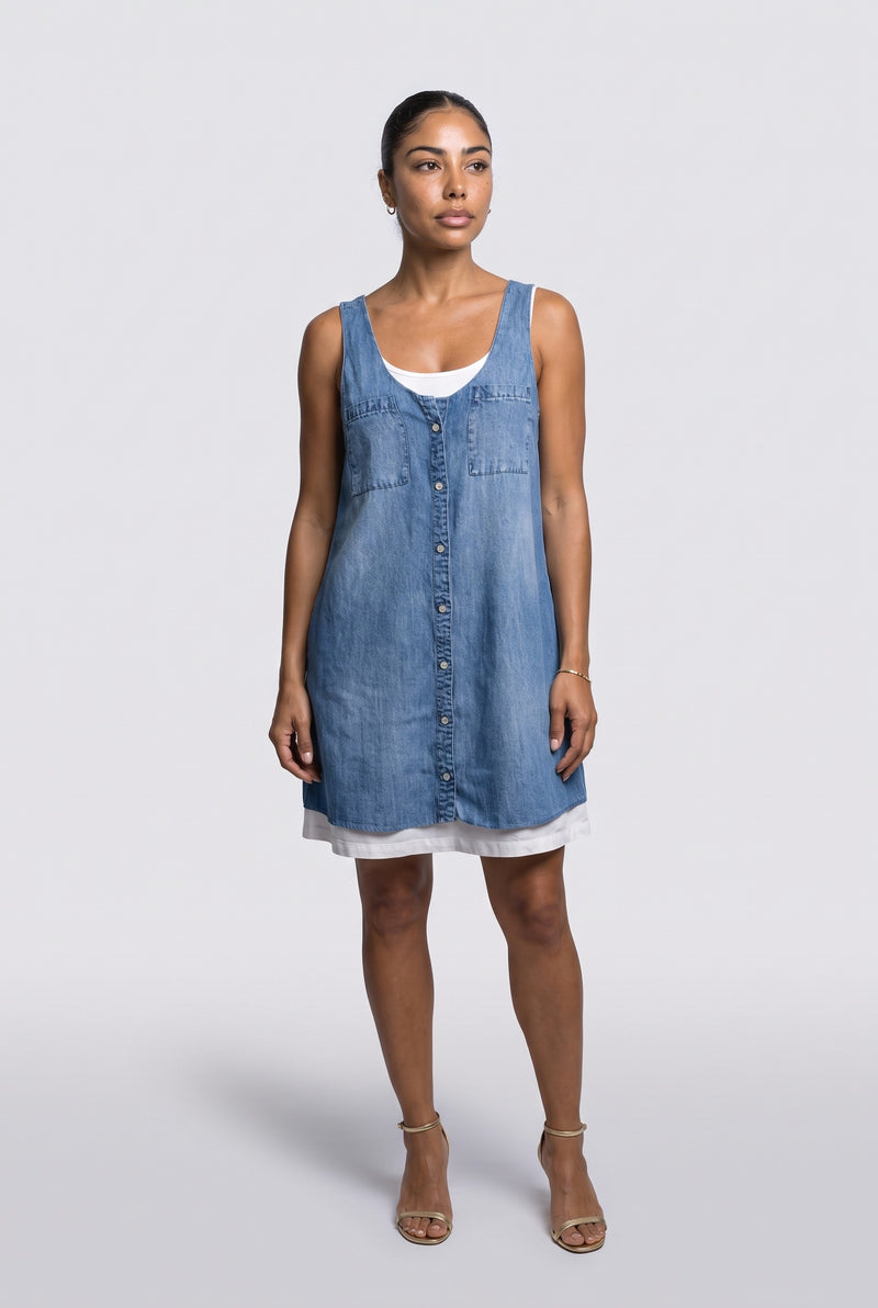 Light Blue Classic Brown Blue Denim Summer Dress