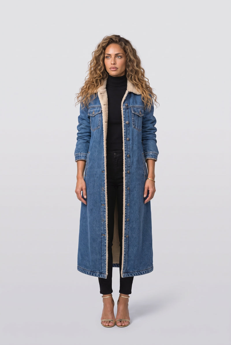 Dark Blue Denim Winter Coat