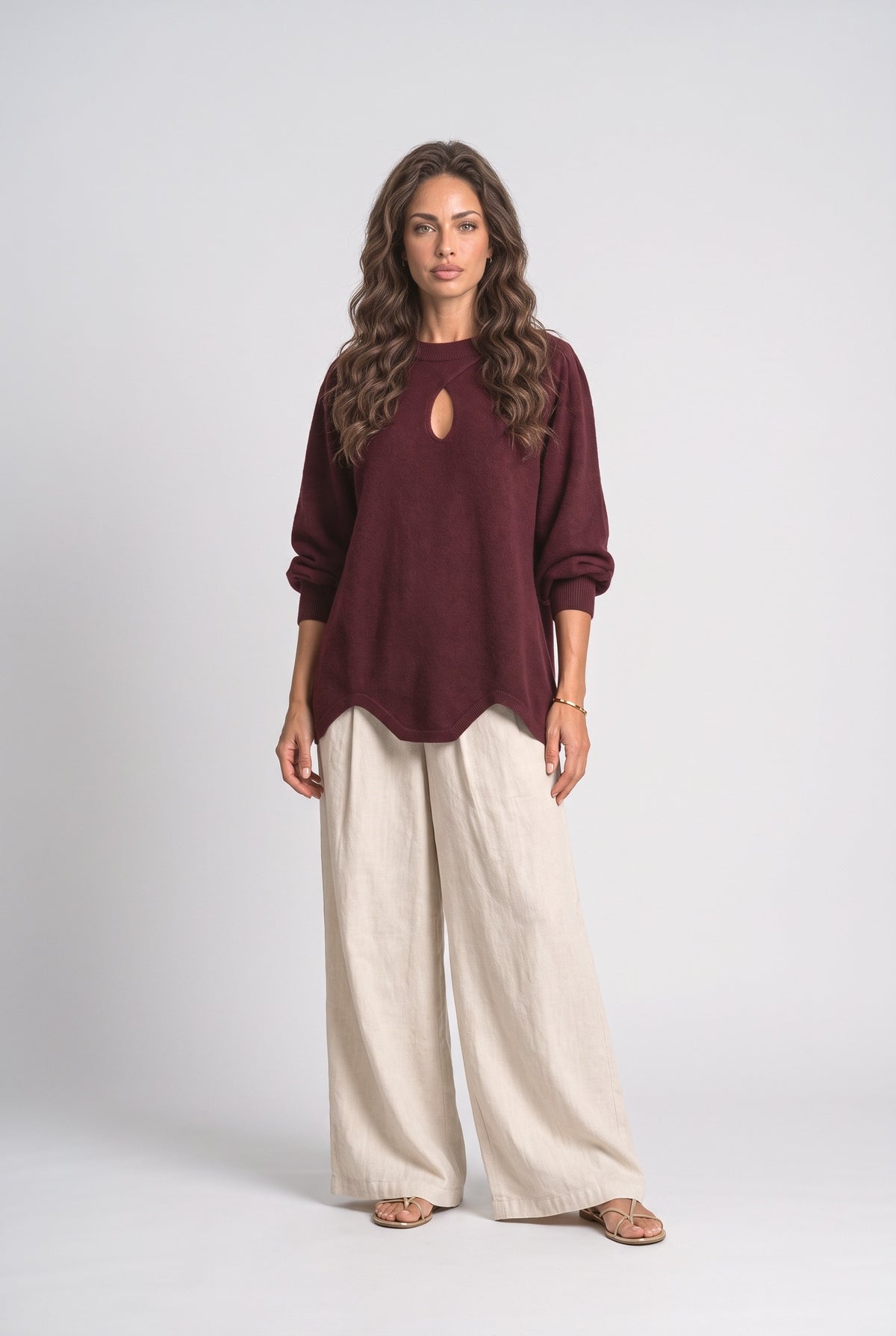 Burgundy Cutout Knit Top, Wine Red