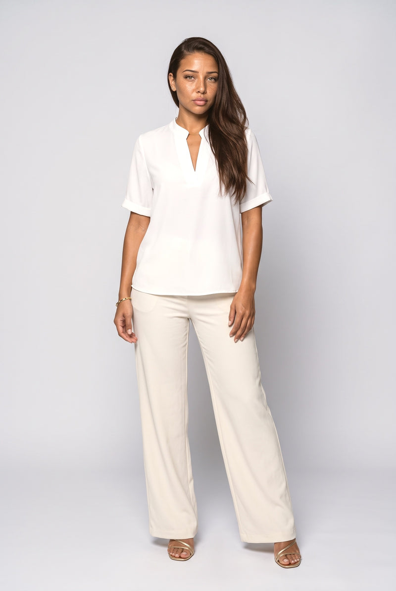 White Black V-Neck Blouse