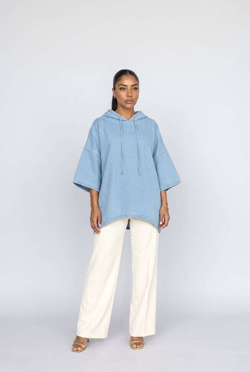Light Blue Denim Oversized Hoodie