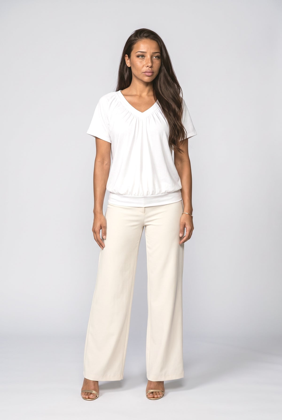 V-Neck Pleated Blouse