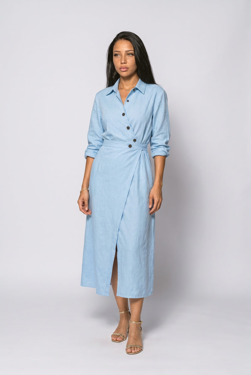 Light Blue A-Line Midi Dress