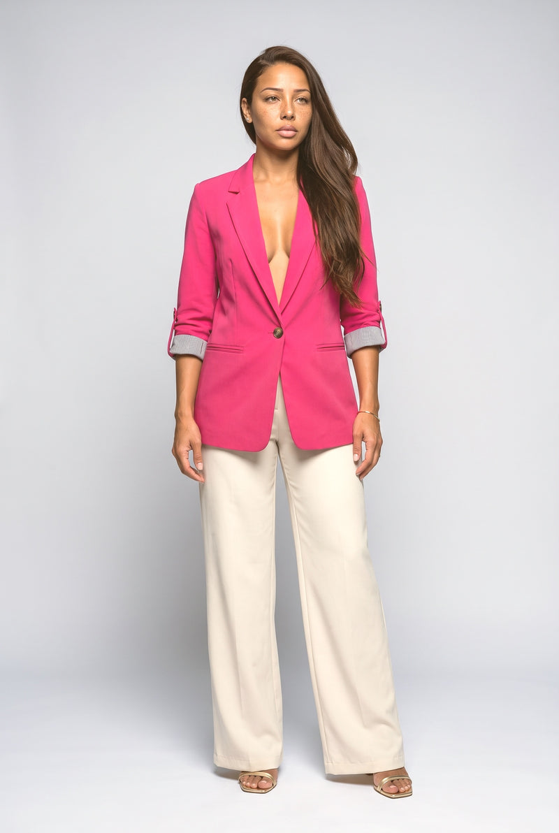 Pink Knit Blazer Cardigan