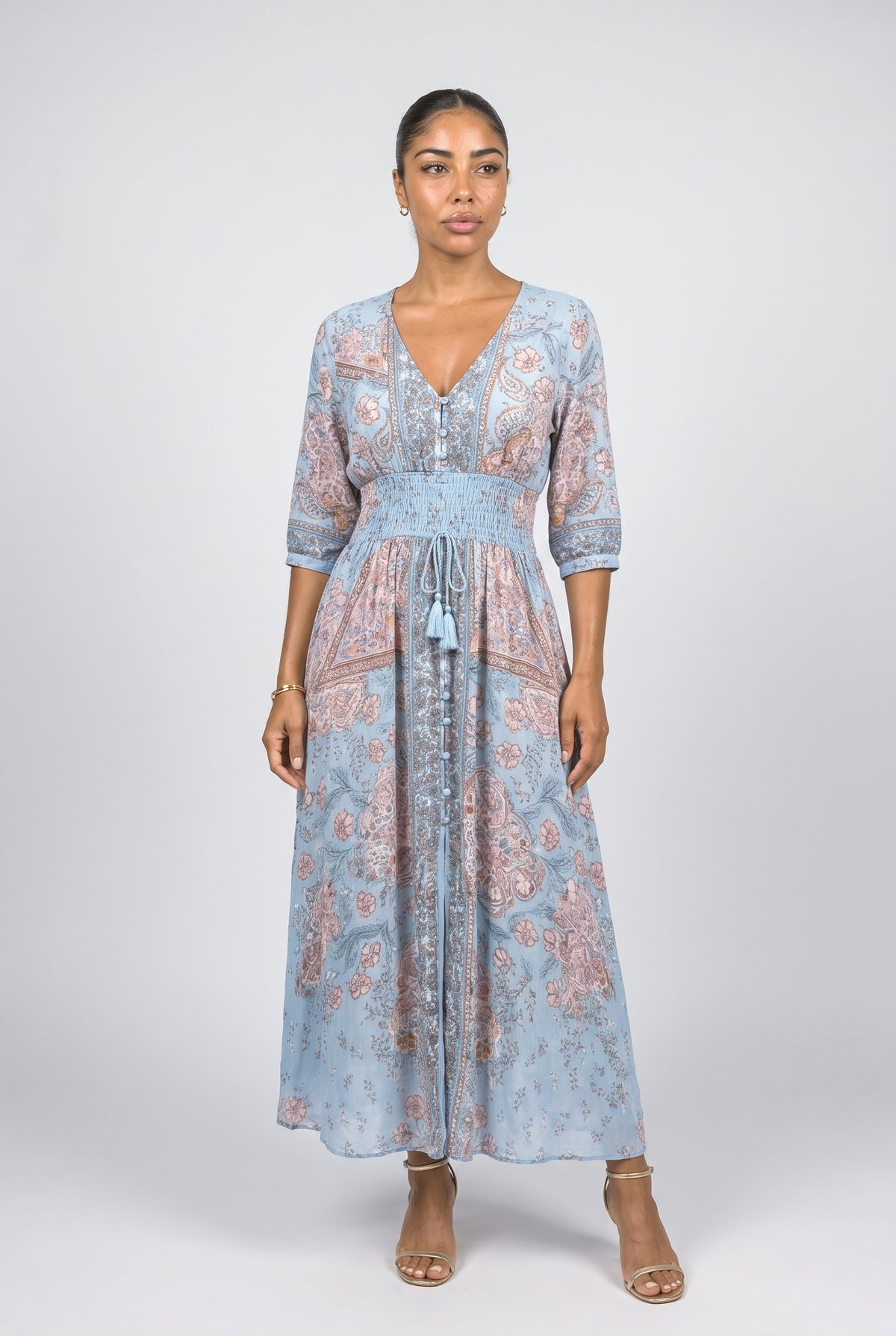 V-Neck Floral Flowy Maxi Dress