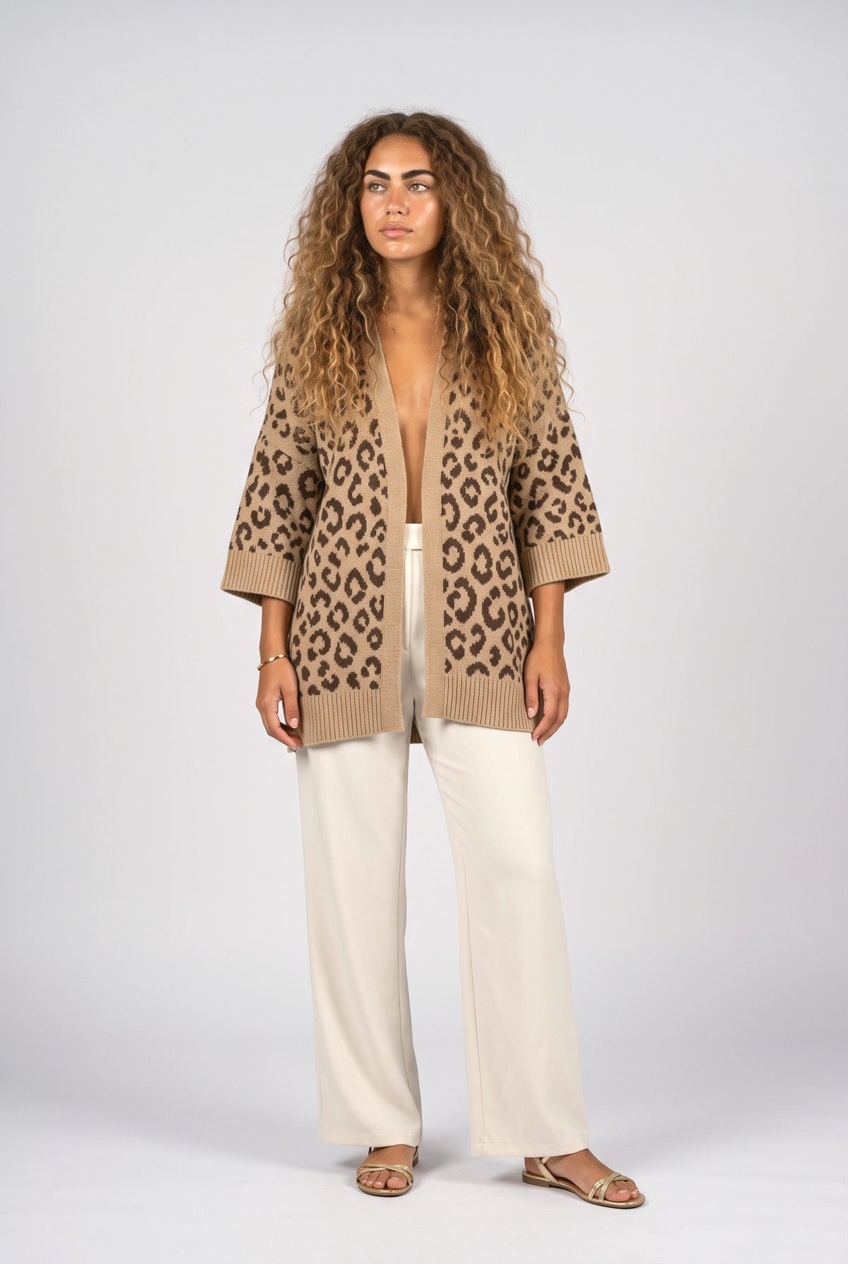 Brown Leopard Knit Cardigan, Coffee