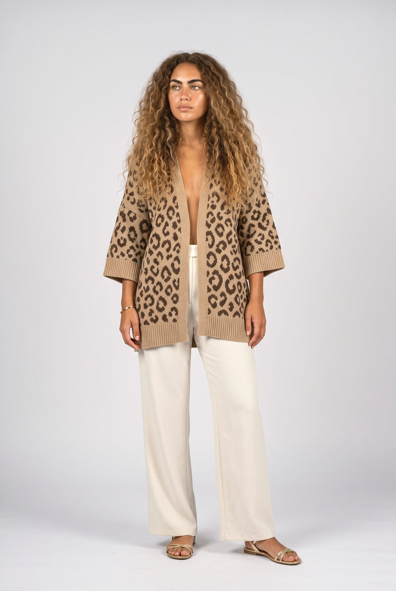 Brown Leopard Knit Cardigan