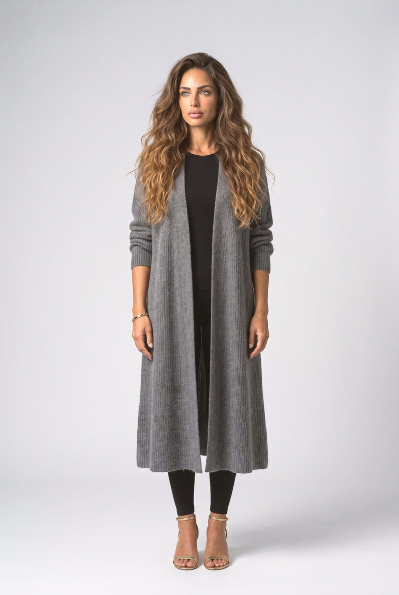 Gray Knit Long Cardigan