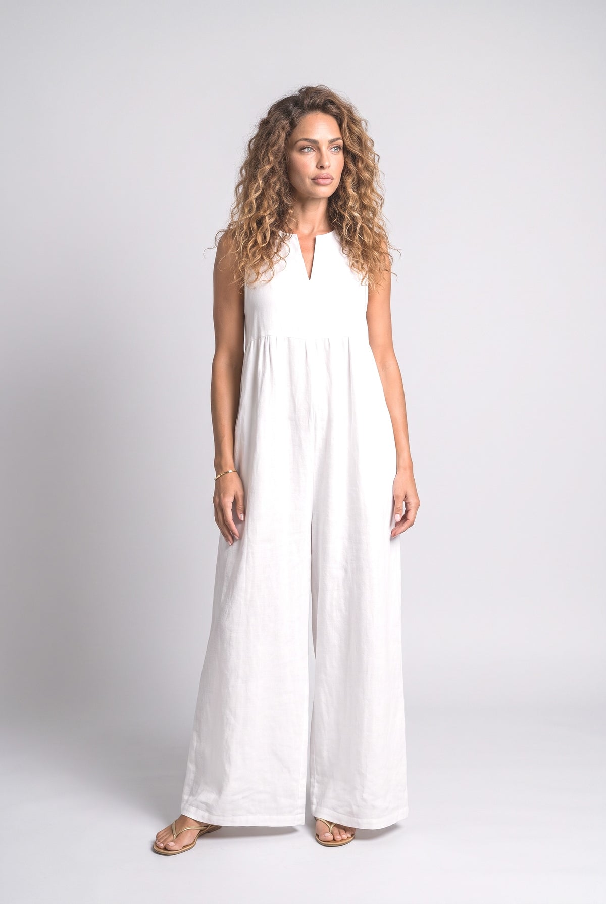 Linen V-Neck Jumpsuit