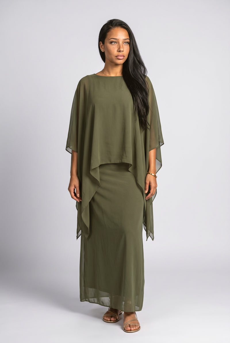 Army Green Asymmetric Maxi Dress