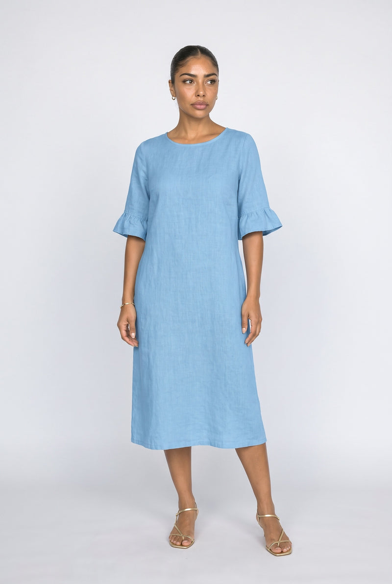 Coastal Blue White Midi Dress