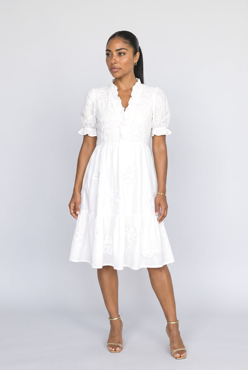 V-Neck Floral Puff Sleeve Midi Dress