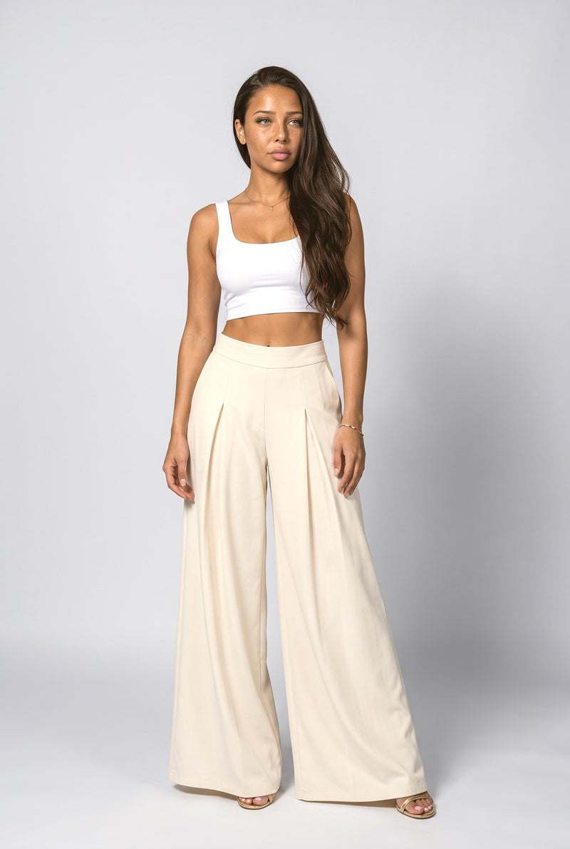 White Black Pleated Wide Leg Pants