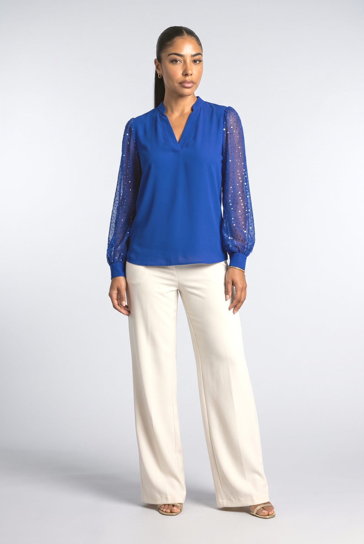 Blue V-Neck Blouse, Cobalt Blue