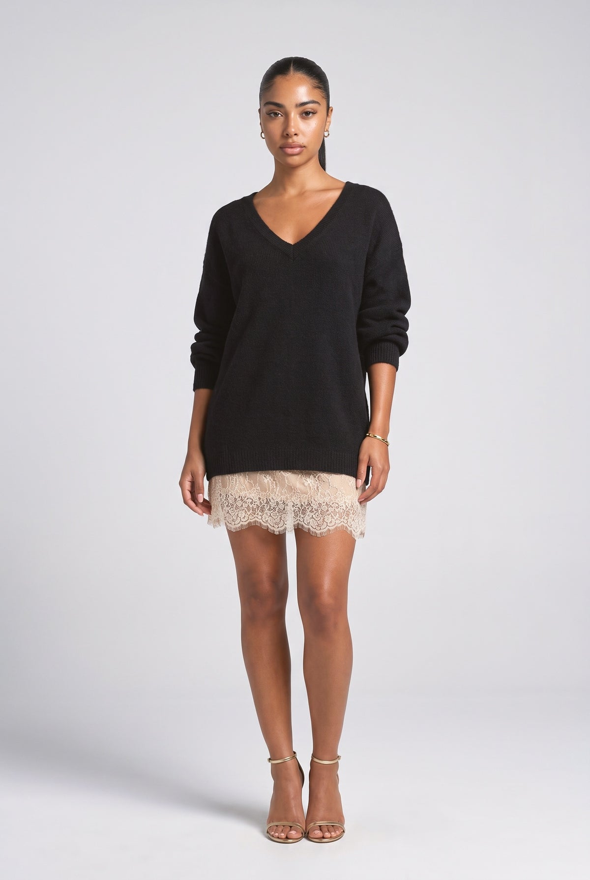 Black Lace Mini Dress, Black