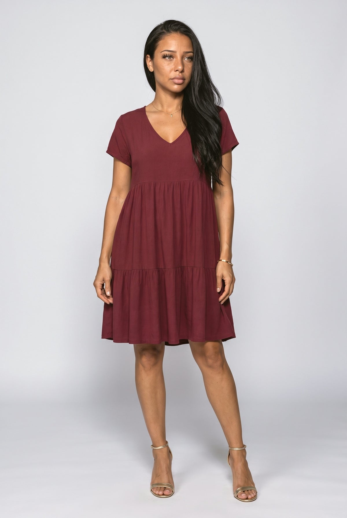 V-Neck Tiered Midi Dress