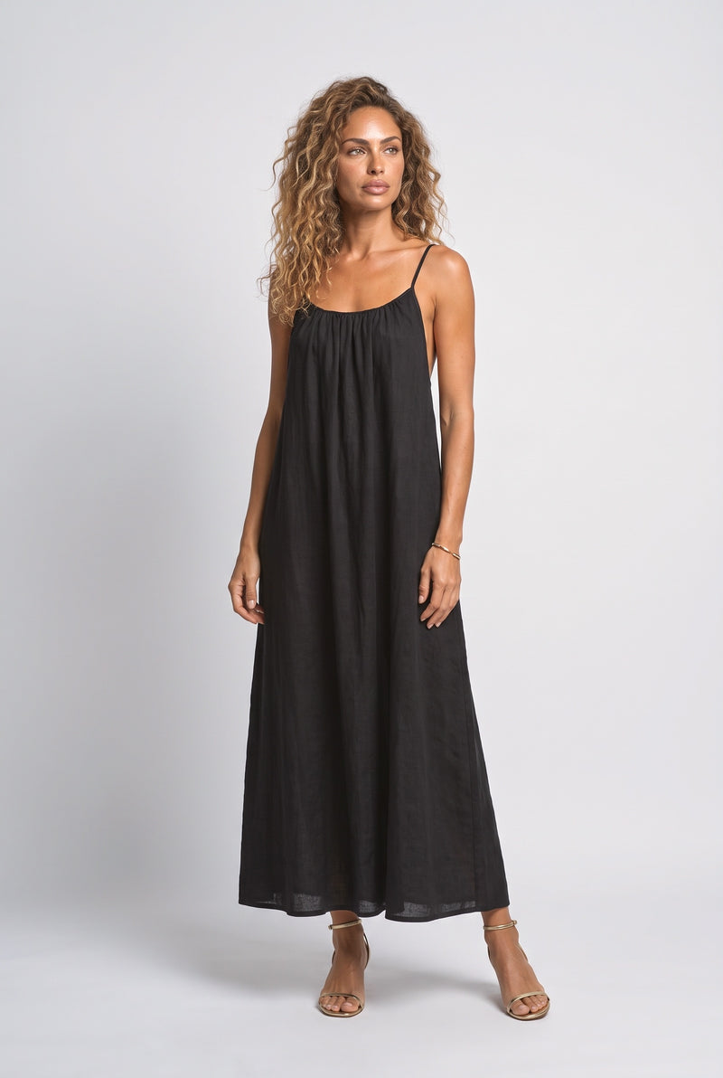Black Backless Flowy Maxi Dress