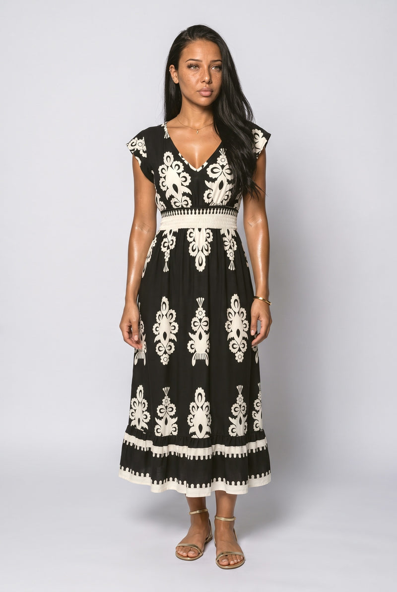 Black V-Neck Midi Dress