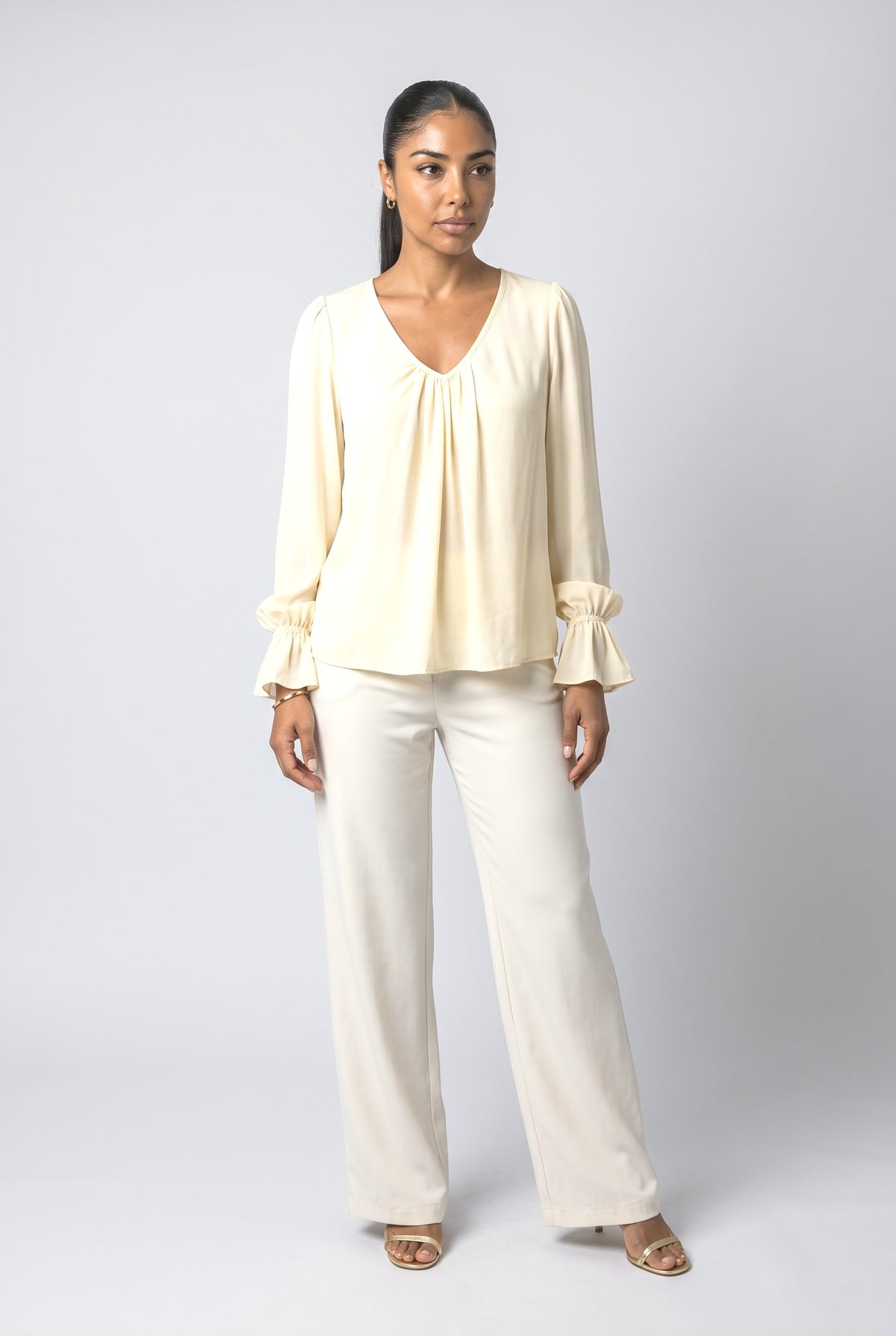 V-Neck Pleated Blouse