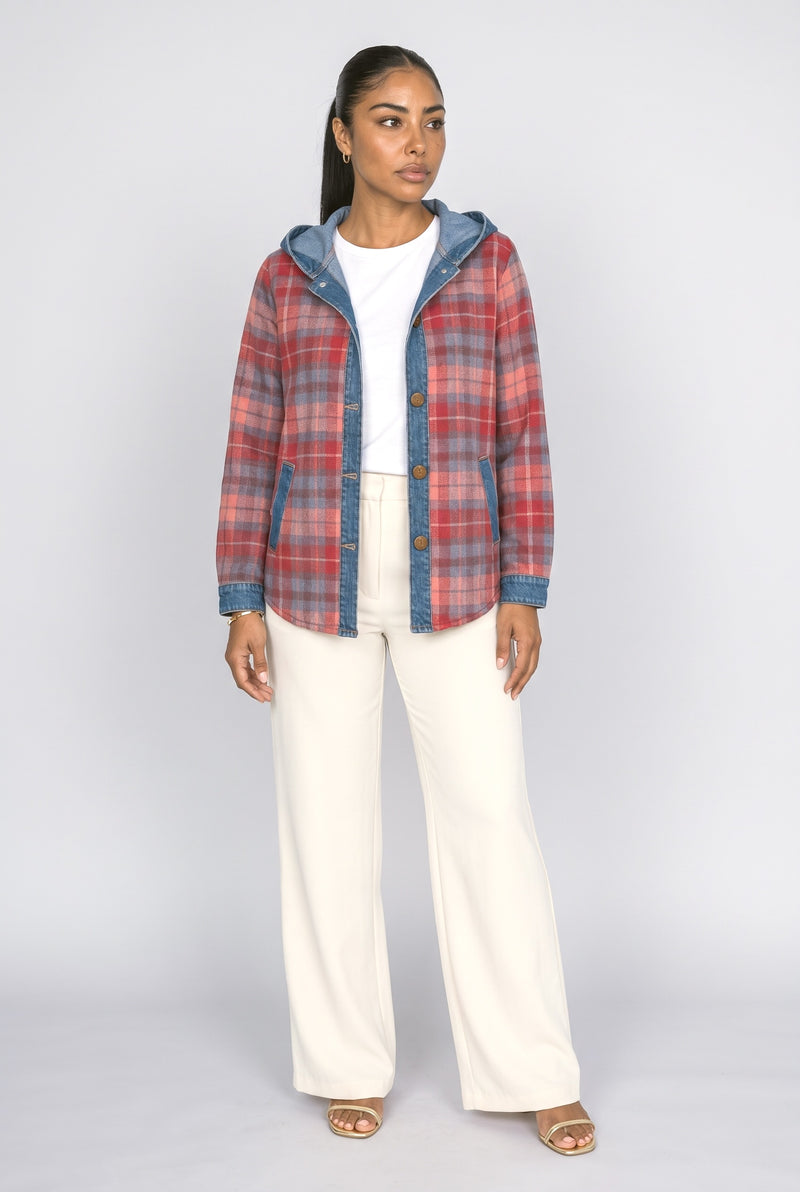 Red Plaid Denim Jacket