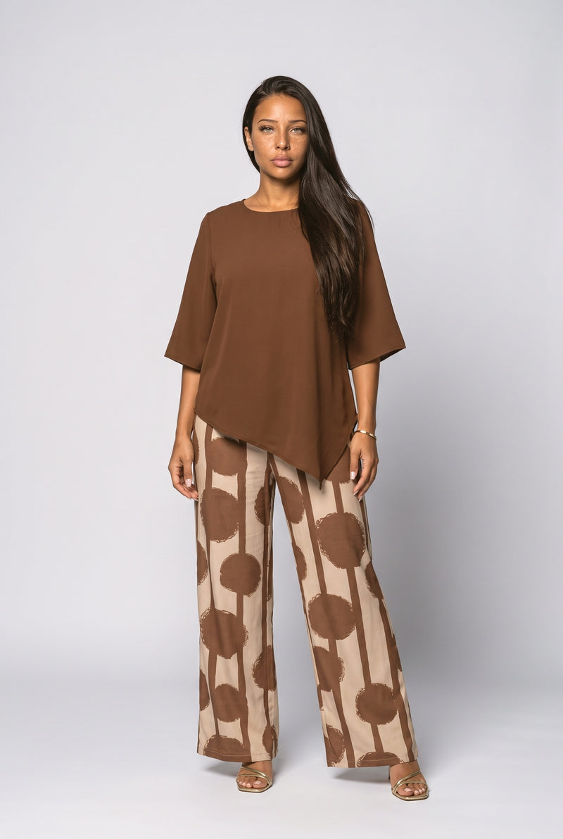 Brown Navy Asymmetric Two Piece Outfit