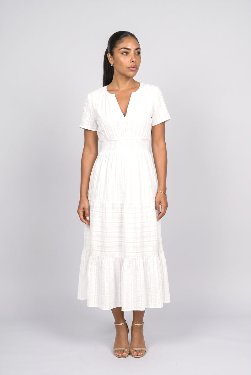 White V-Neck Maxi Dress