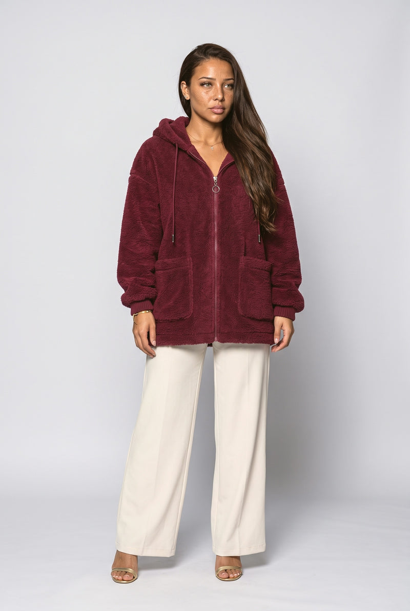 Burgundy Oversized Fleece Jacket