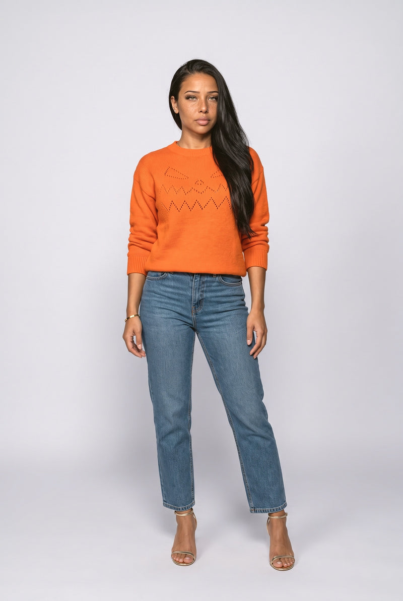 Orange Knit Pullover Sweater
