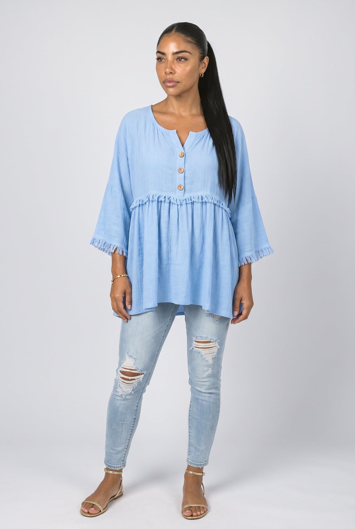 Long Sleeve Fringe Blouse