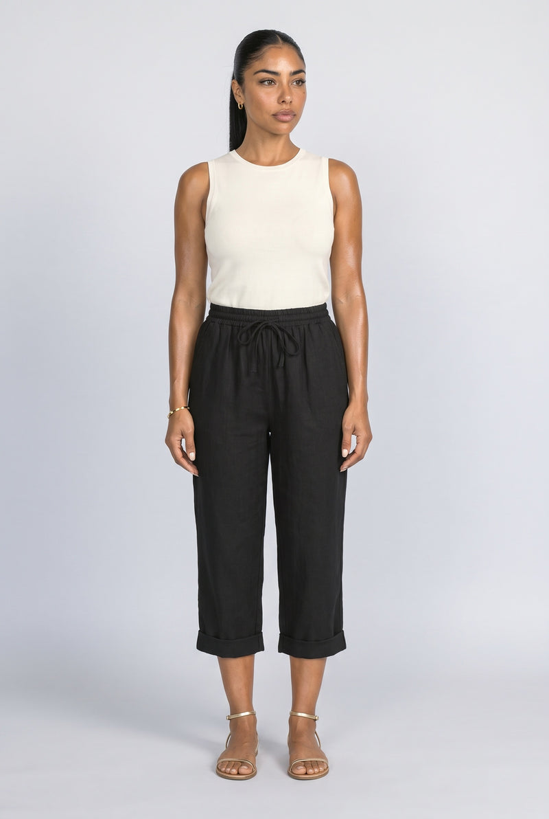 Black Linen Wide Leg Pants