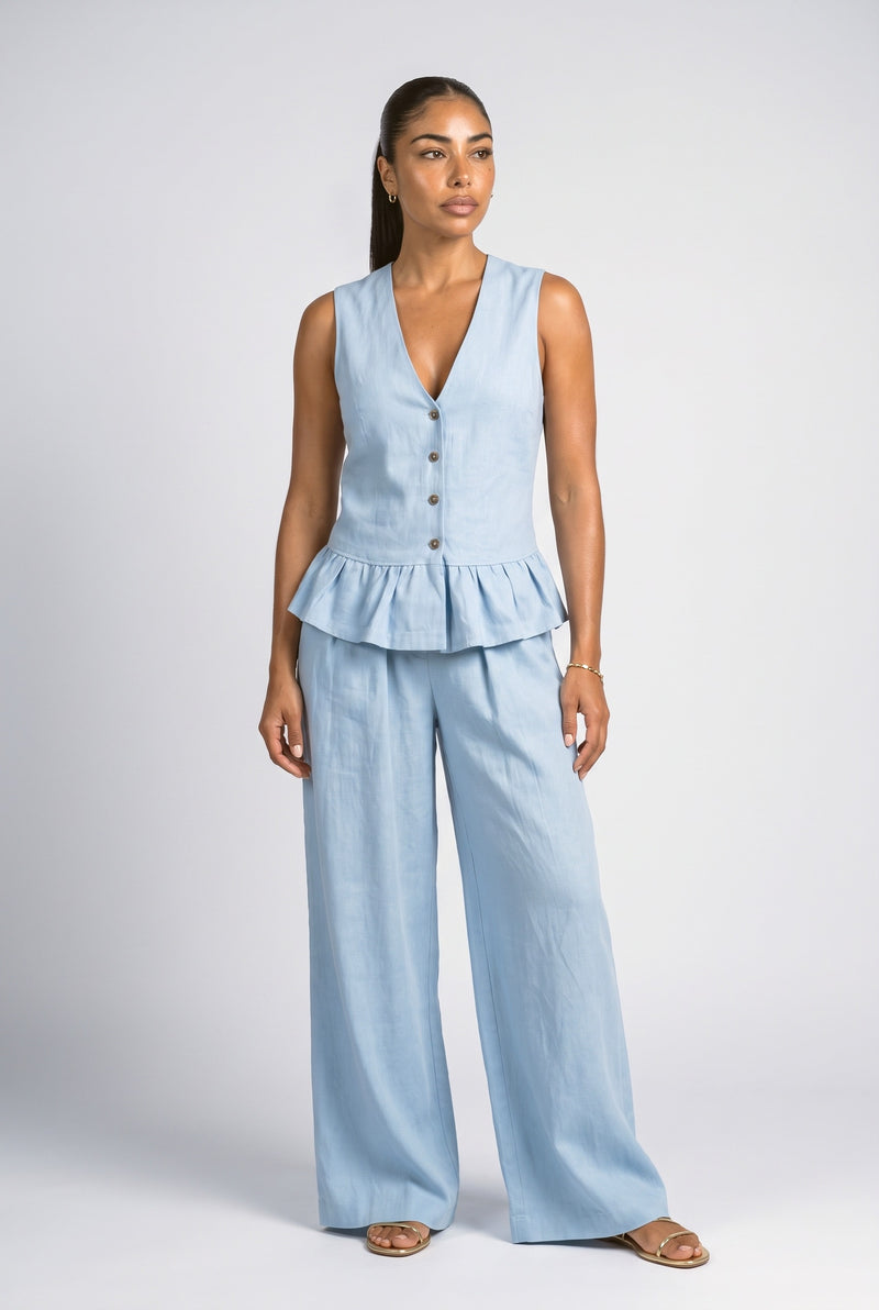 Sky Blue White Two Piece Outfit