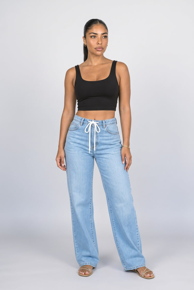 Light Blue Dark Blue Wide Leg Jeans
