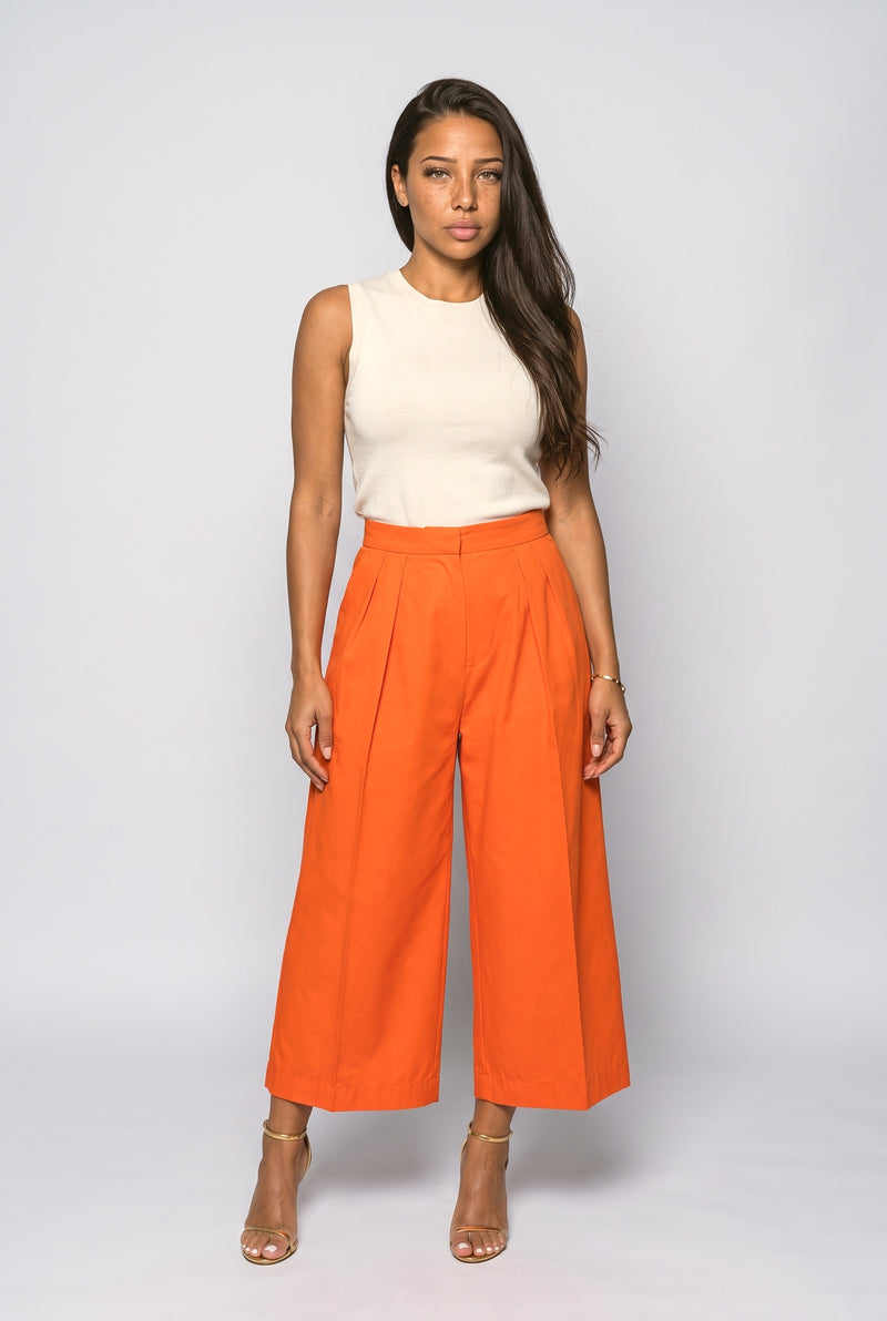 Burnt Orange Pleated Wide Leg Pants