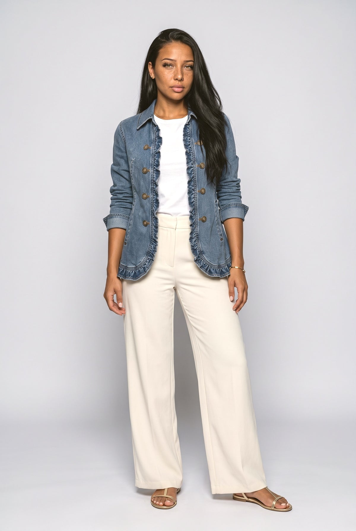 Blue Ruffle Denim Jacket, Blue