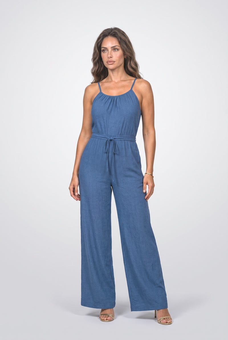 Denim Halter Neck Jumpsuit