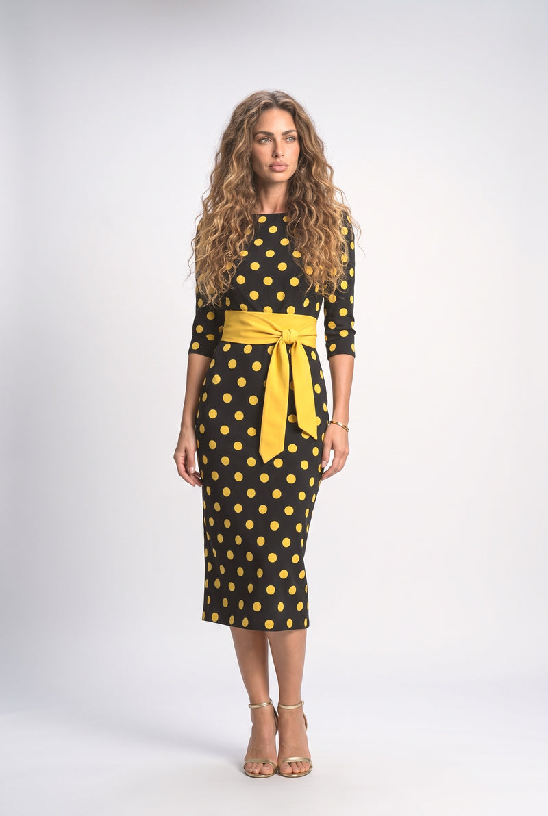 Yellow Polka Dot Midi Dress