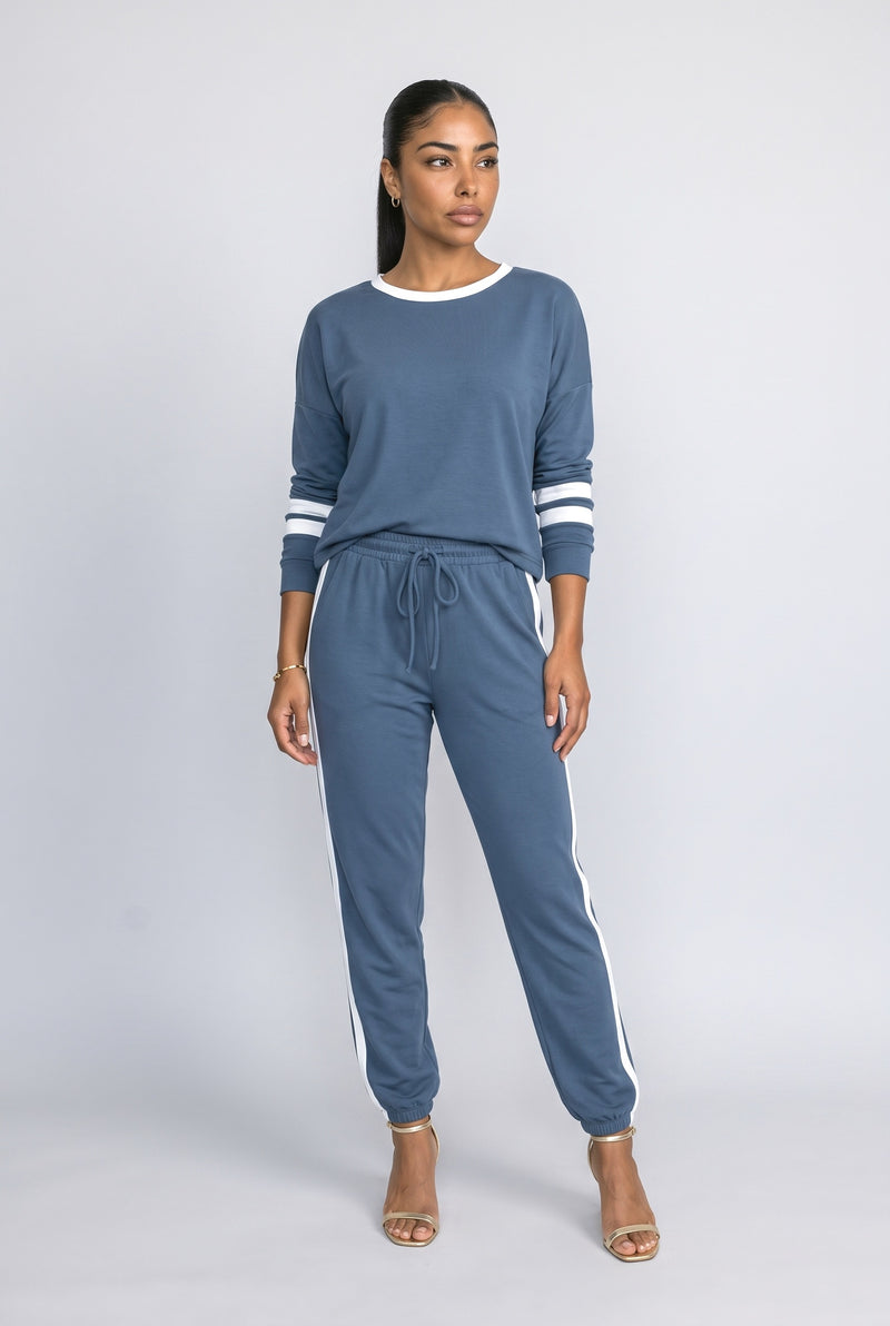 Blue White Striped Two Piece Outfit