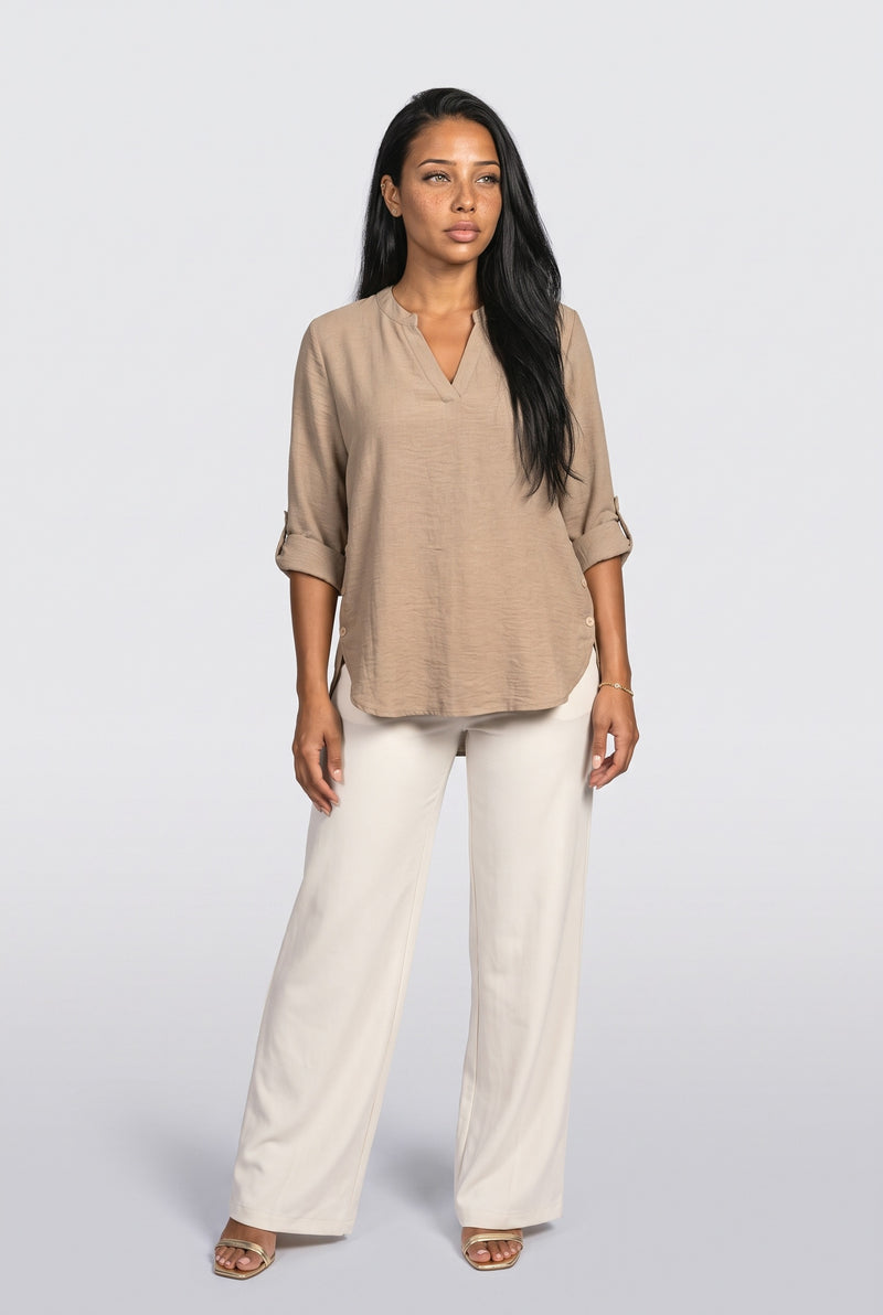 Khaki V-Neck Blouse